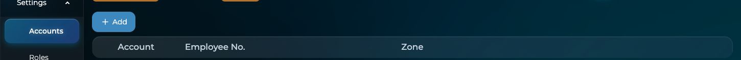 The account list shows Company accounts and Zone settings. Available actions depend on Role and permissions.
